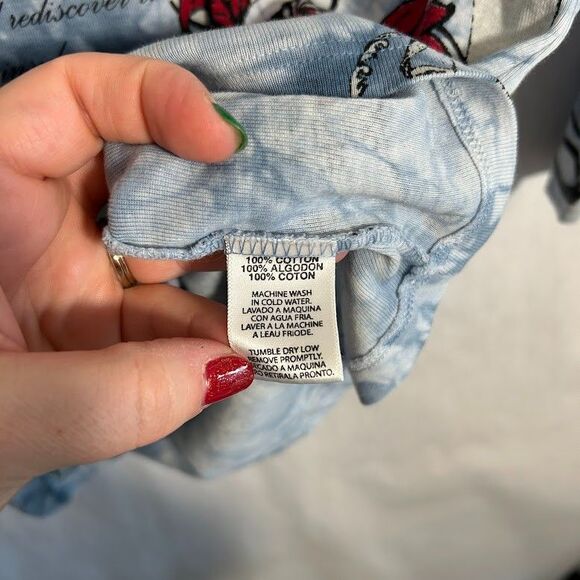 Glima Top Womens L Blue Om Lotus Flower Hippie V Neck 3/4 Sleeve Cotton - Picture 8 of 8